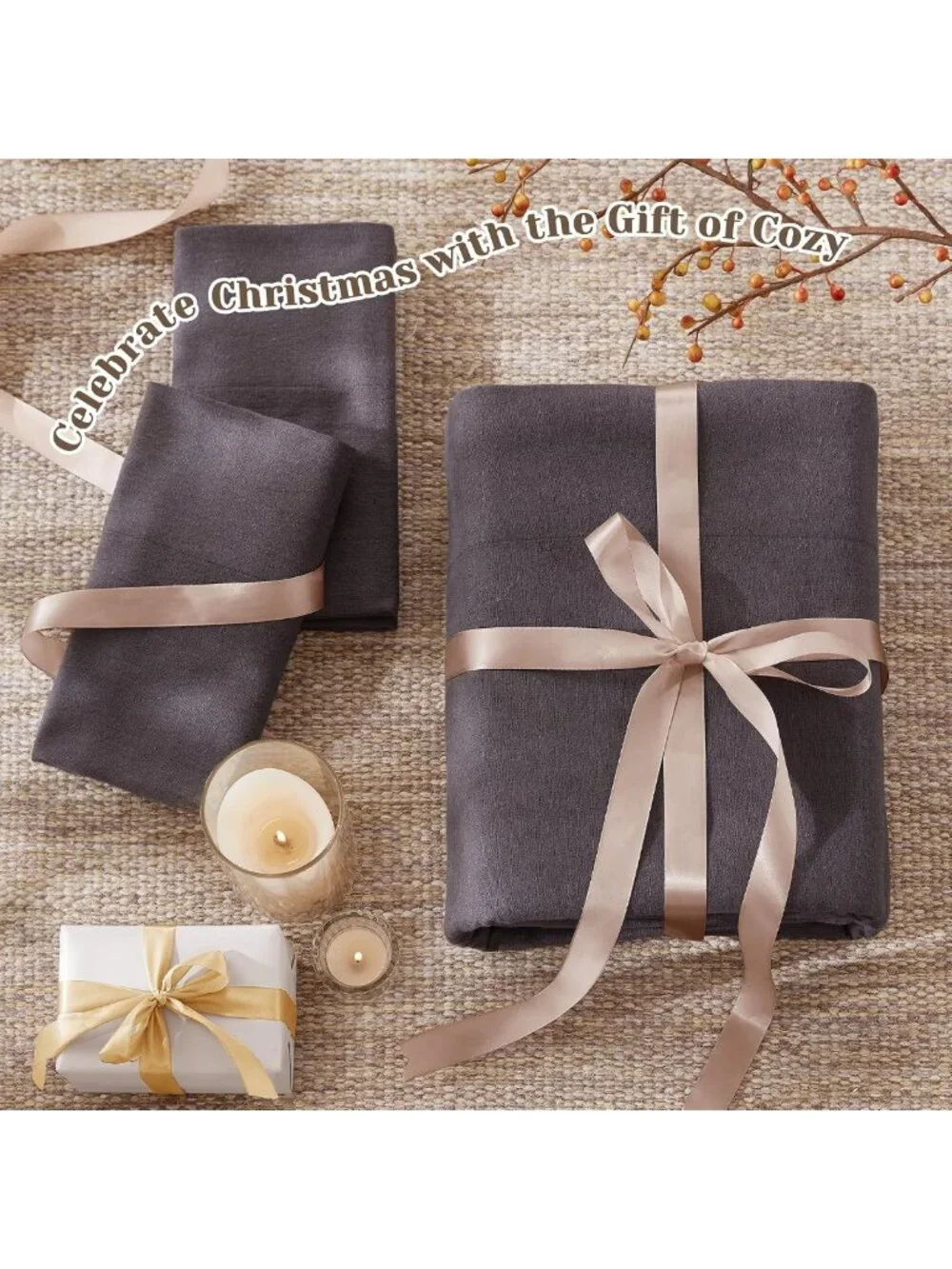 Ultra Soft Cotton Flannel Queen Sheet Set, 4-Piece Dark Grey Bedding, 14